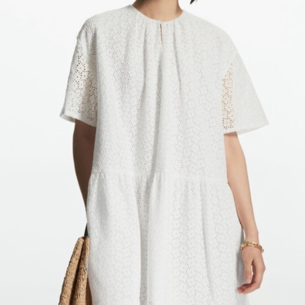 COS White Eyelet Tiered Mini Dress